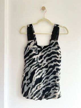 Charlotte Russe Black and White Animal Print Beaded Strap Tank | Juniors Small